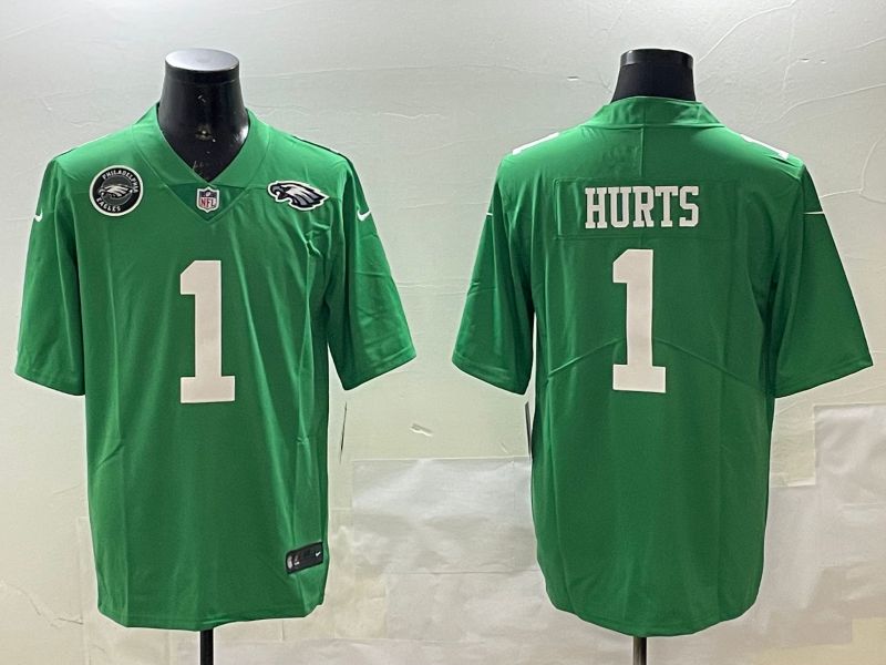 Men Philadelphia Eagles #1 Hurts Green Throwback 2025 Nike Vapor Limited NFL Jersey style 5